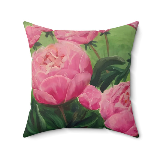 Spun Polyester Square Pillow - Pink Peonies