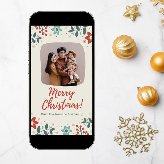 Downloadable Christmas e-card (floral) - 9:16 - Canva editable template