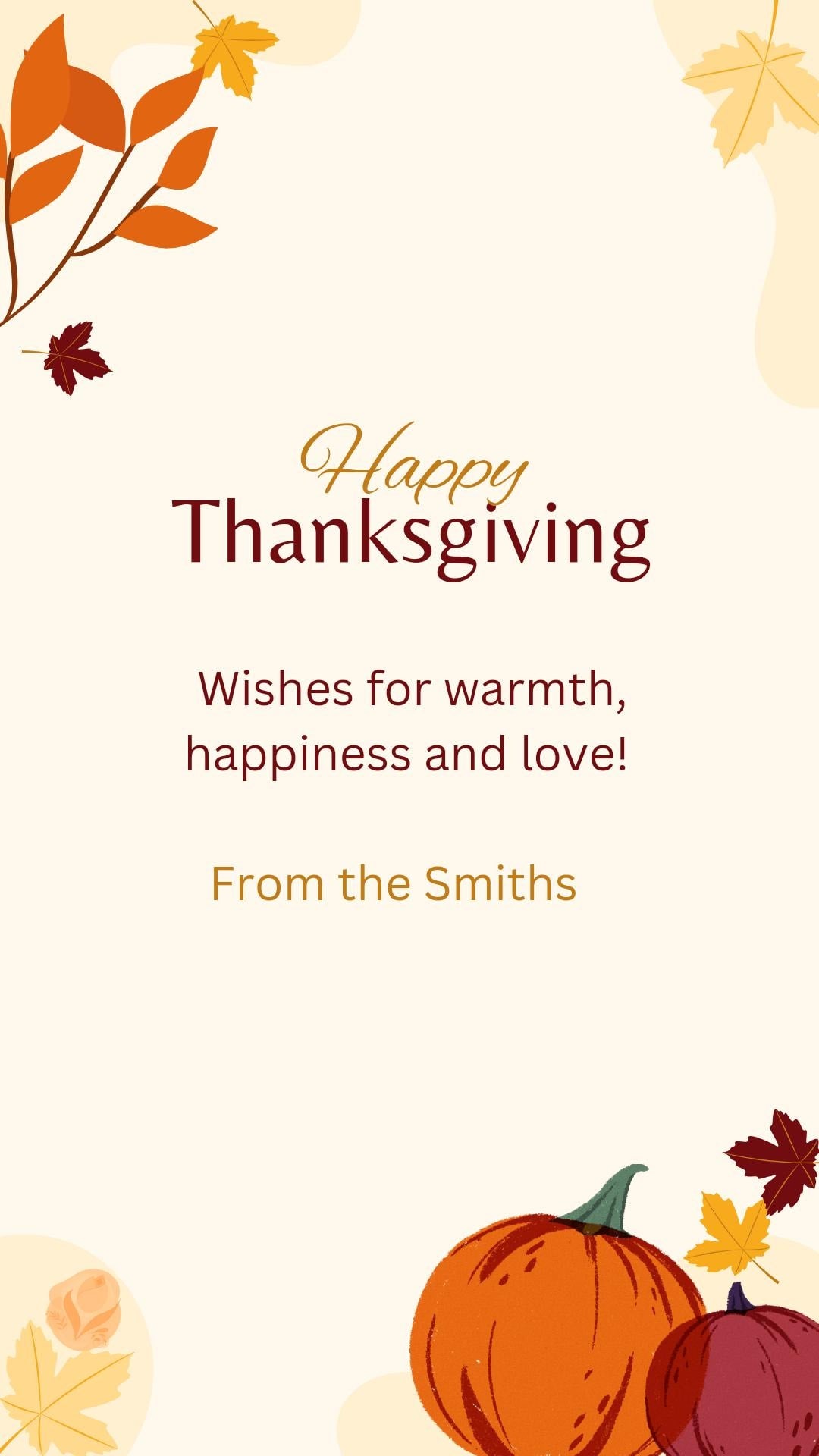 Downloadable Thanksgiving e-card - 9:16 or square - Canva editable template