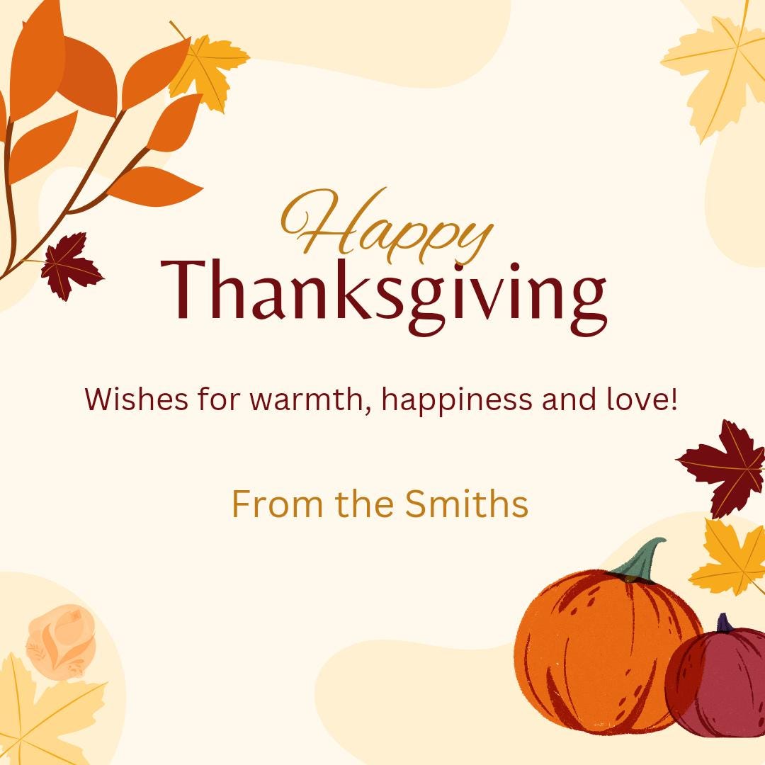 Downloadable Thanksgiving e-card - 9:16 or square - Canva editable template